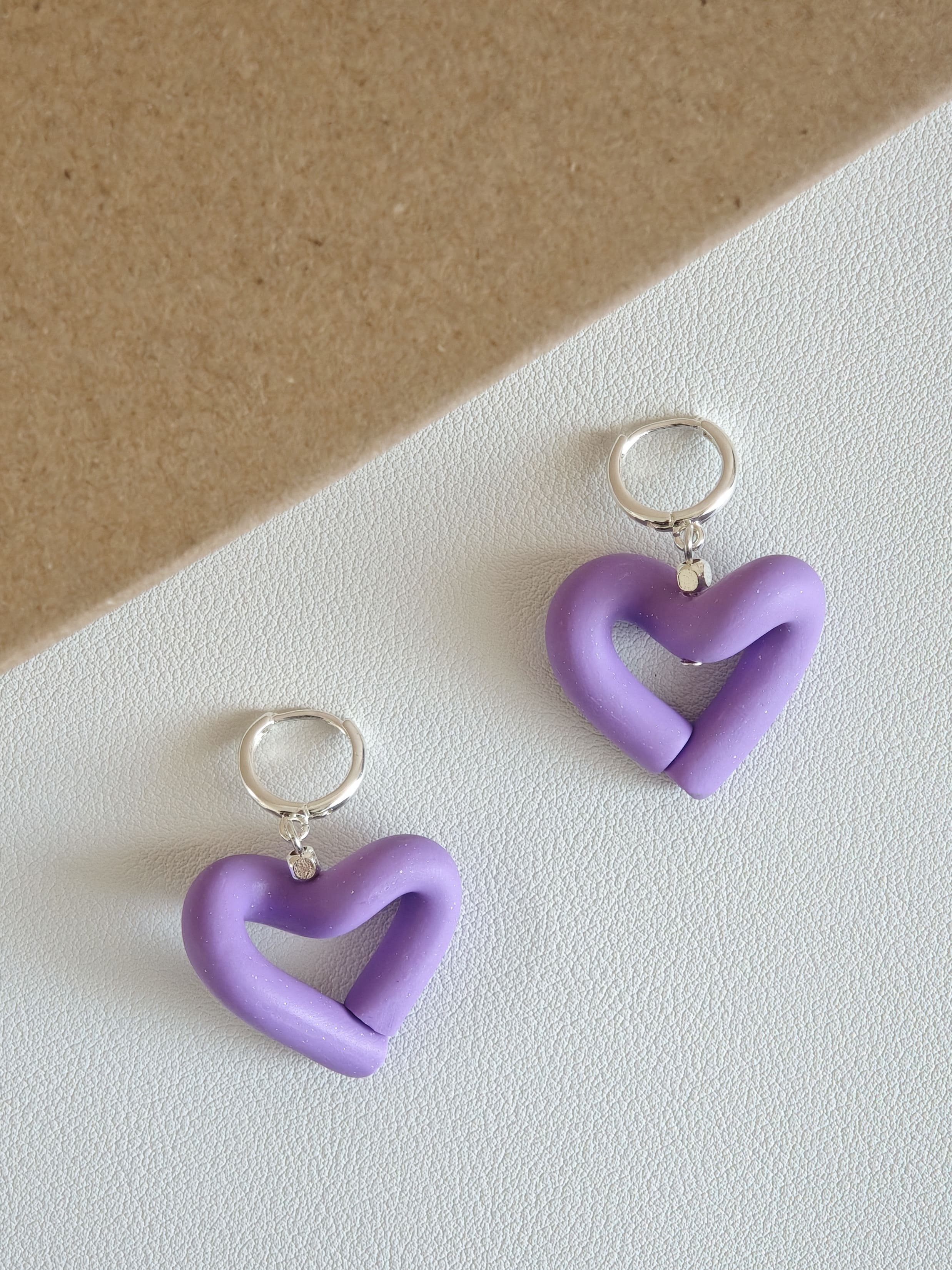Purple Heart-Shaped Earrings,Lumivault.