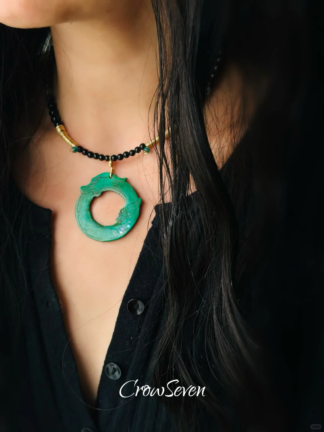 Gragon Lacquer Pendant Necklace,Lumivault.