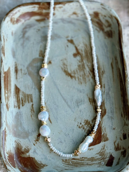 At The Neckline Colorful Baroque Pearl Necklace