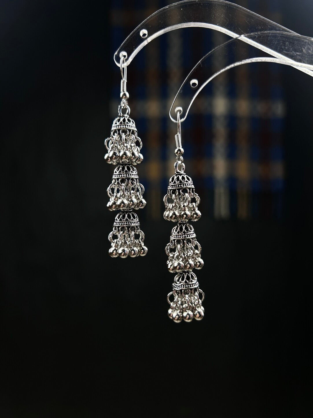 Triple Ruin Black Birdcage Earrings,Lumivault.