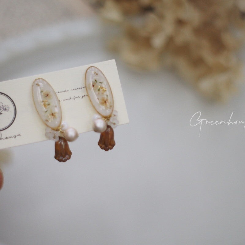 Pressed Memory Vintage Beaded Earrings,Lumivault.