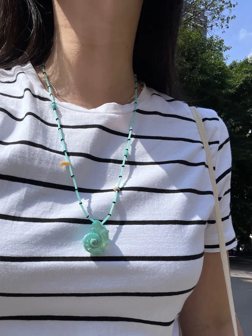 Summer Mint Green Conch Beaded Necklace,Lumivault.