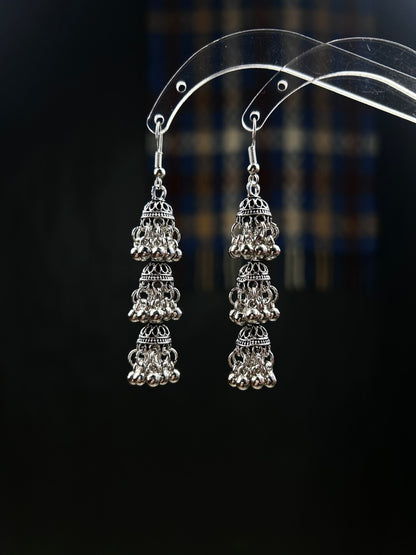 Triple Ruin Black Birdcage Earrings