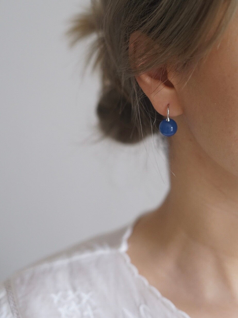 Natural Blue Agate Silver Earrings