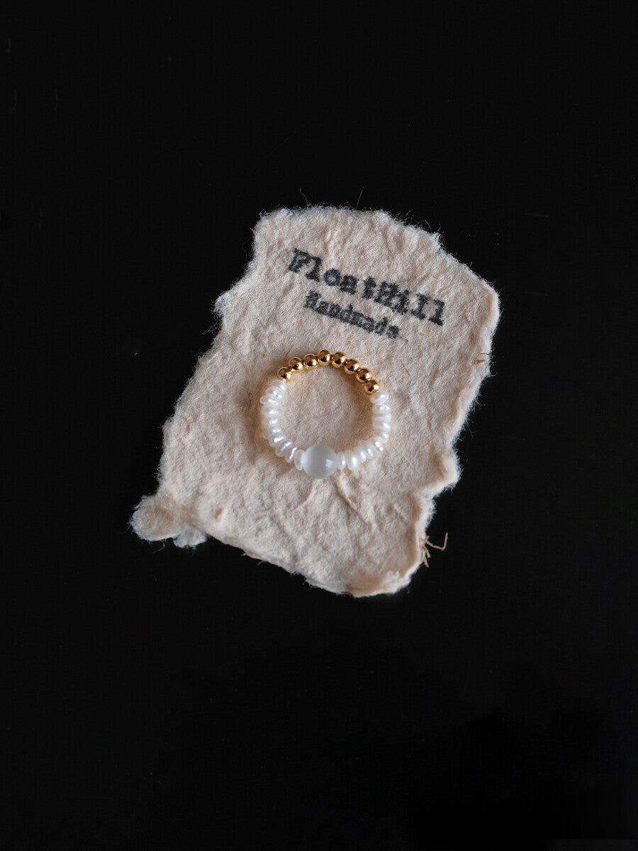 Baroque Gilded Beaded Elastic Ring,E,Lumivault.