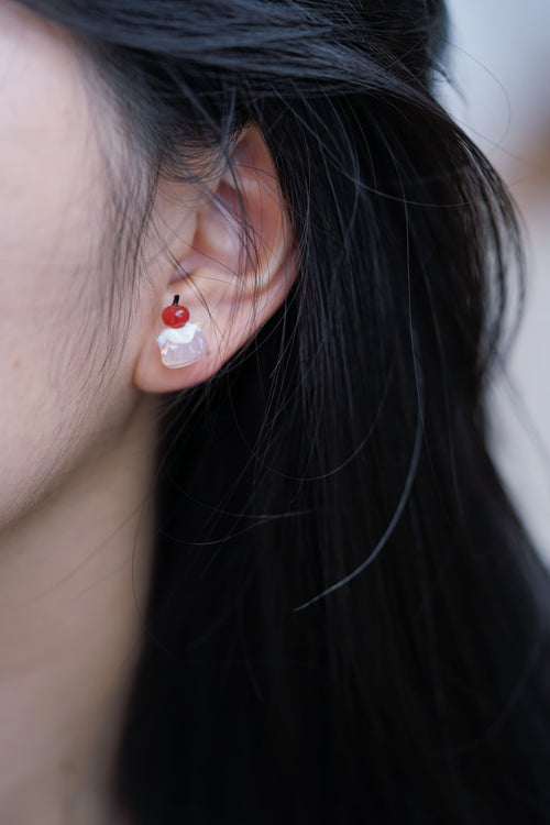 Cherry Cream Cake Glass Earrings,Pink / Studs(925 Silver),Lumivault.