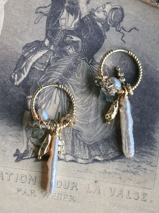 Small Silver Bars Baroque Pearl Earrings