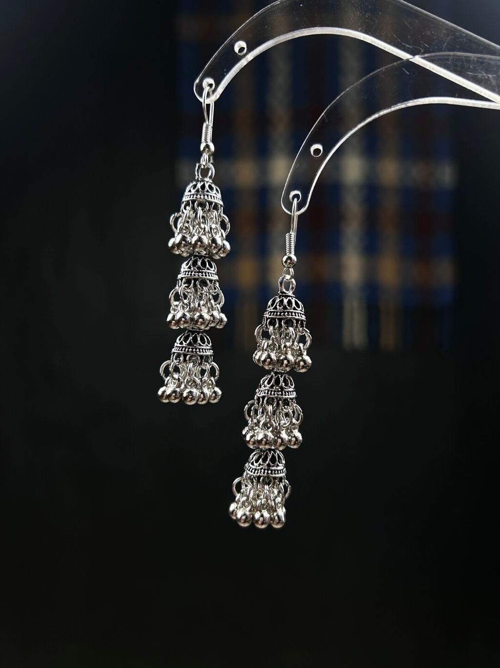Triple Ruin Black Birdcage Earrings,Lumivault.