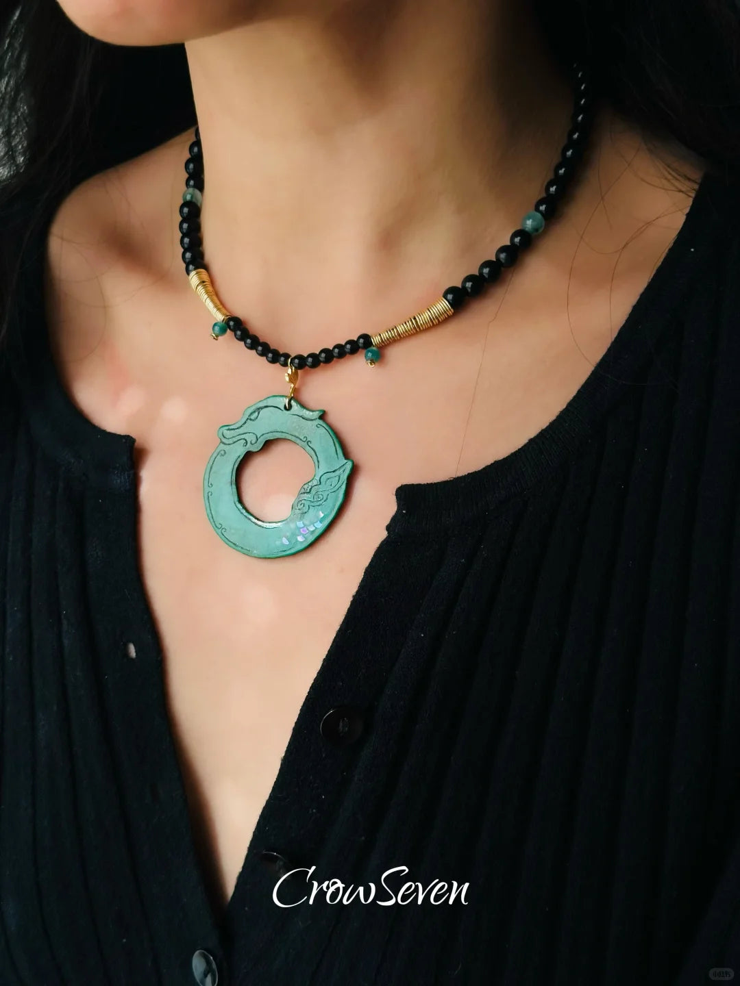 Gragon Lacquer Pendant Necklace,Lumivault.