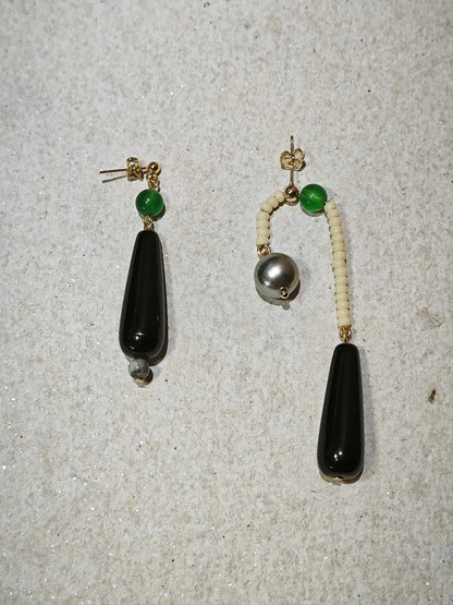 Chinoiserie Natural Agate Pearl Dangle Earrings