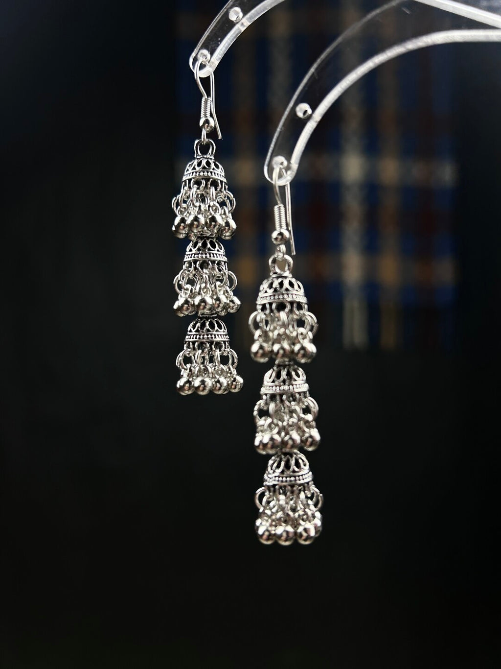 Triple Ruin Black Birdcage Earrings,Lumivault.