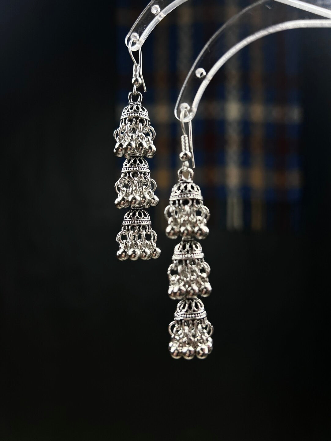 Triple Ruin Black Birdcage Earrings,Lumivault.