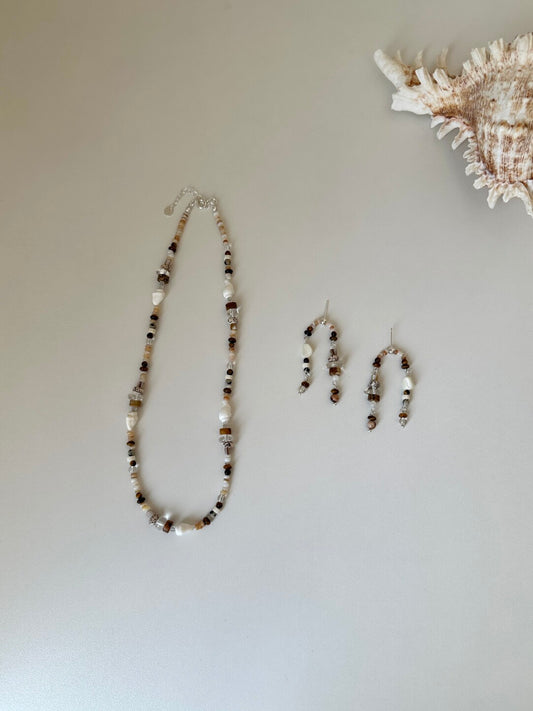 Original Brown Irregular Beaded Earrings Necklace