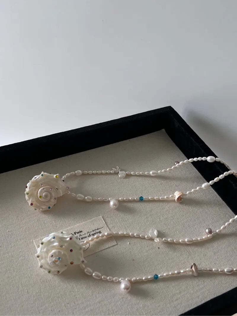 Handmade Conch Freshwater Pearl Beaded Necklace,Lumivault.