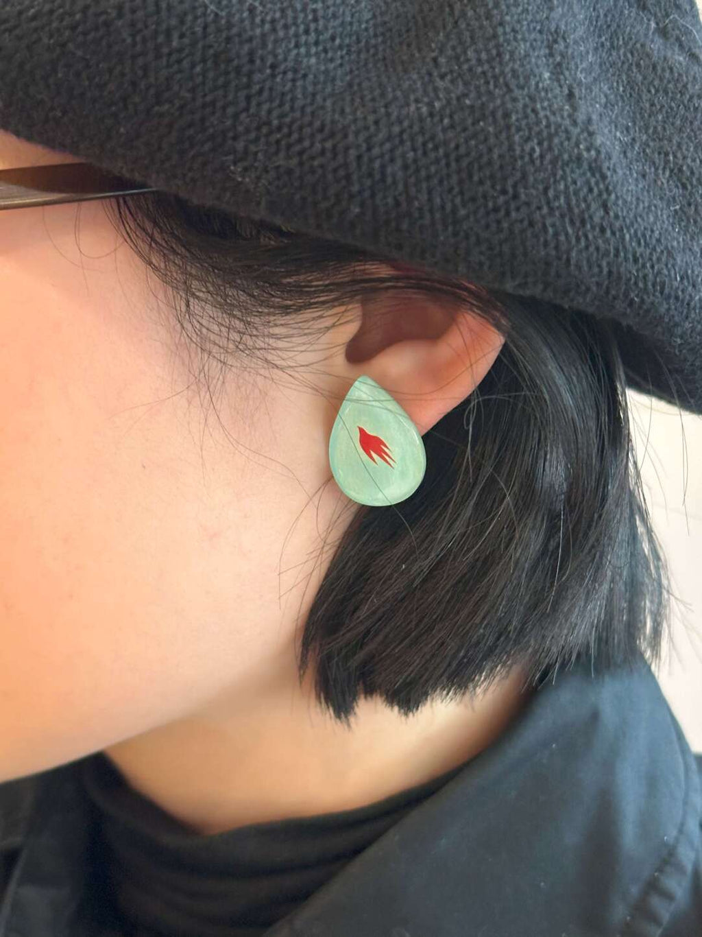 925 Silver Acrylic Retro Cute Earrings,Qingshan,Lumivault.