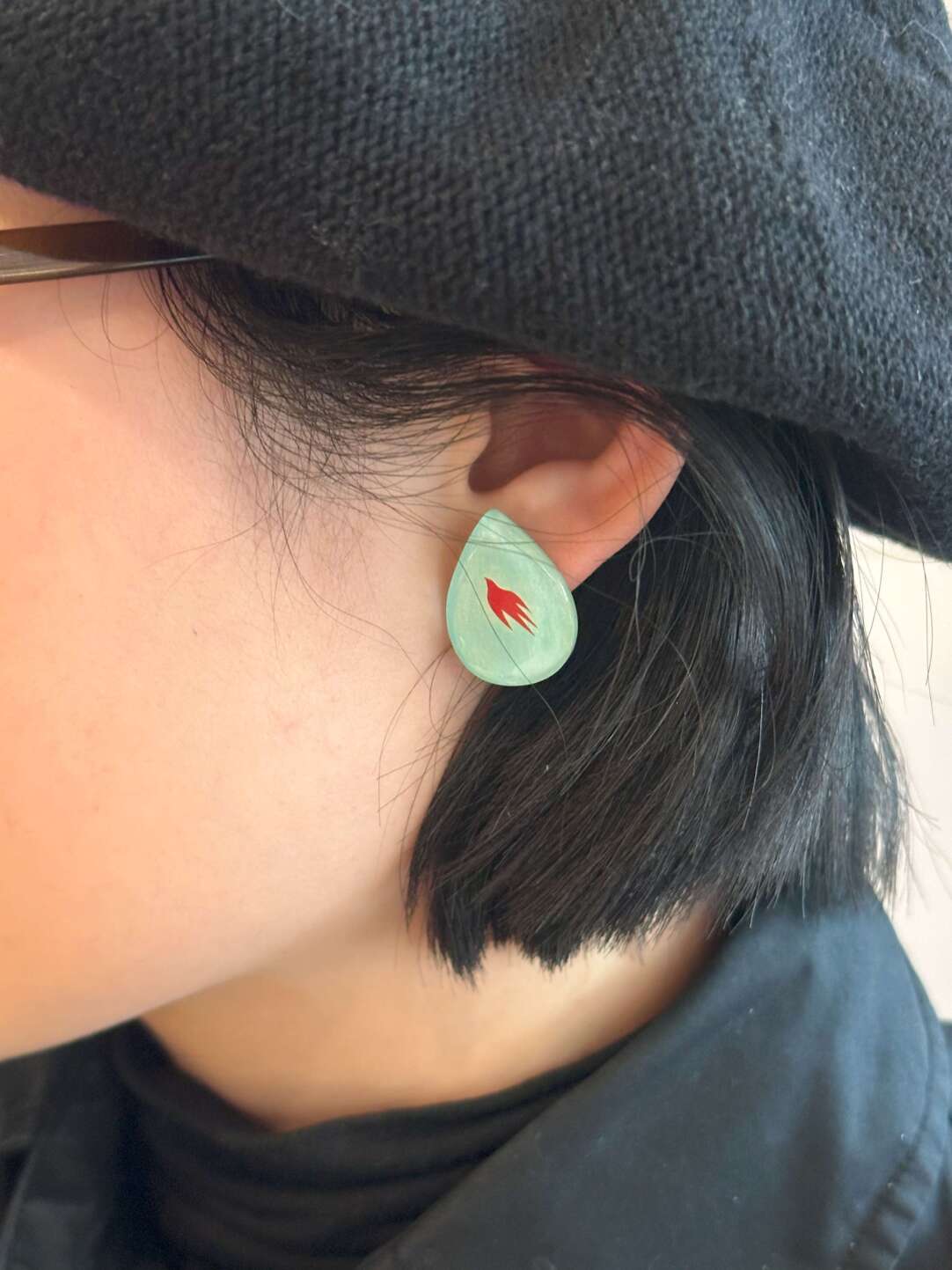 925 Silver Acrylic Retro Cute Earrings,Qingshan,Lumivault.