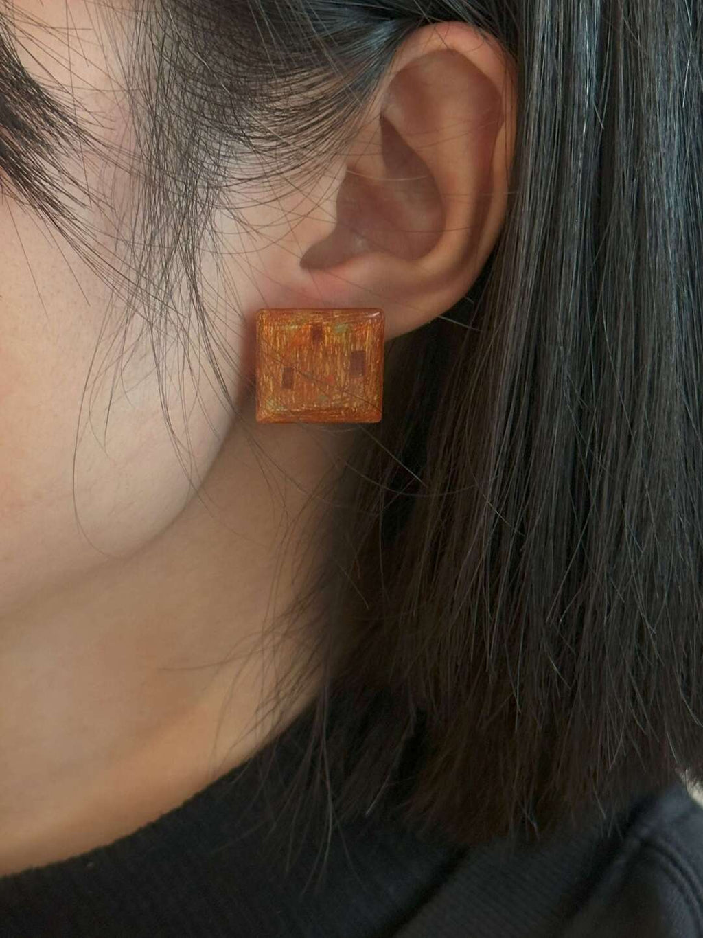 925 Silver Acrylic Retro Cute Earrings,Brown Square,Lumivault.