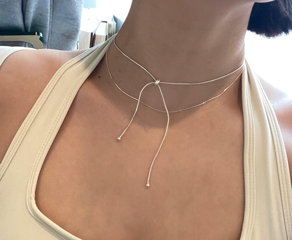 925 Sterling Silver Adjustable Chain Necklace,Lumivault.