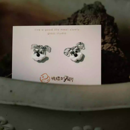 Schnauzer Friend Handmade Glass Earrings