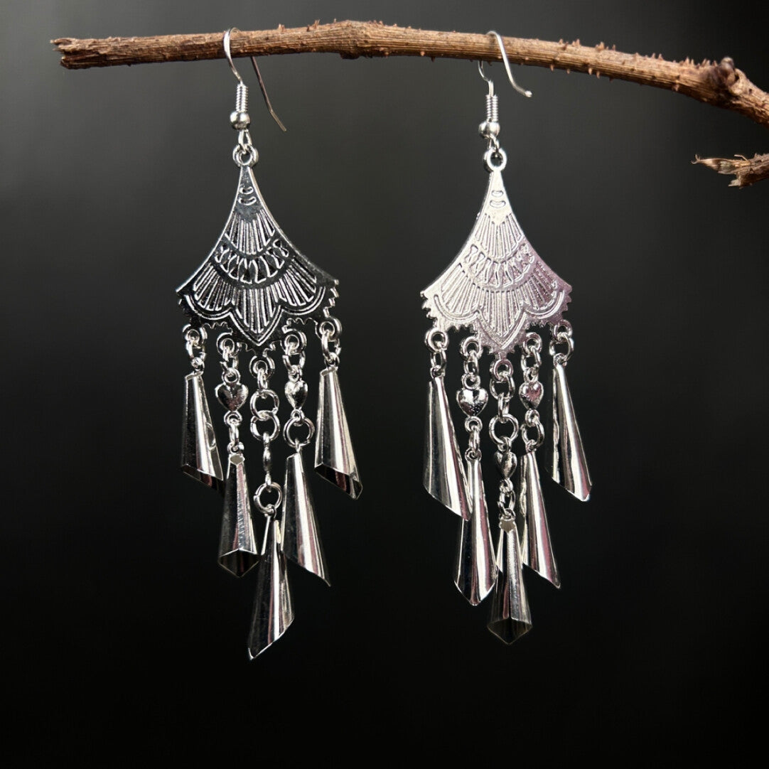 Silent Fan & Bell Drop Earrings,Lumivault.