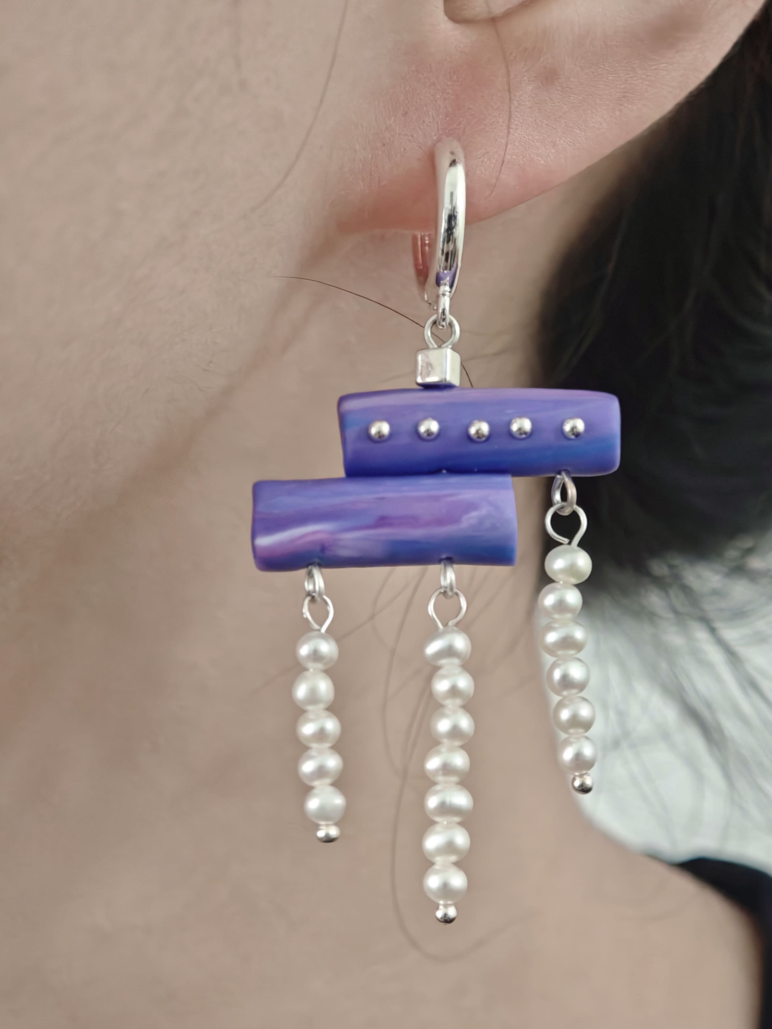 Purple Pearl Tassel Earrings,Lumivault.