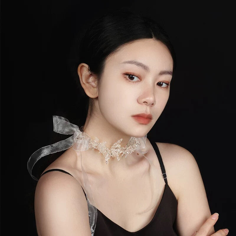 Resin Butterfly Choker with Organza Ribbon,Lumivault.