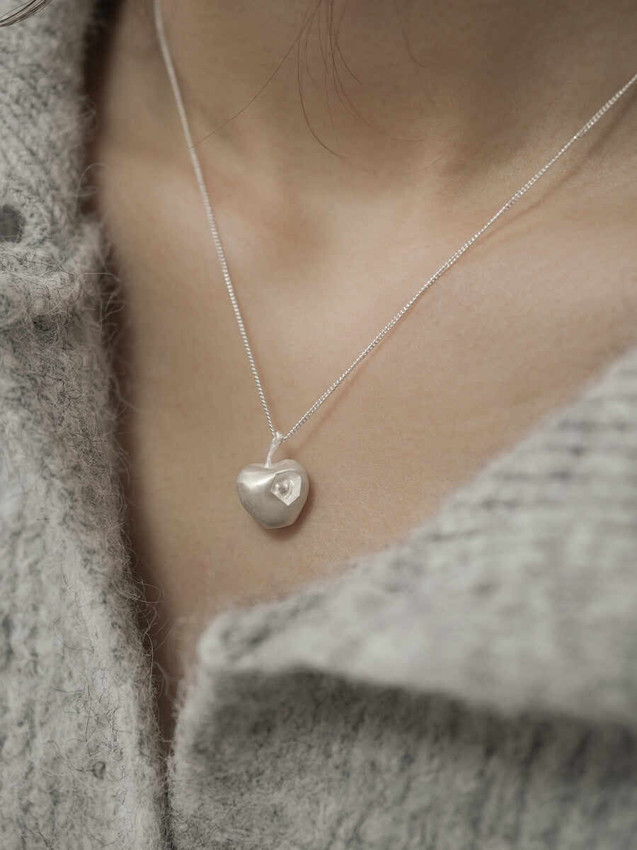 Apple Heart Silver Brooch,Lumivault.