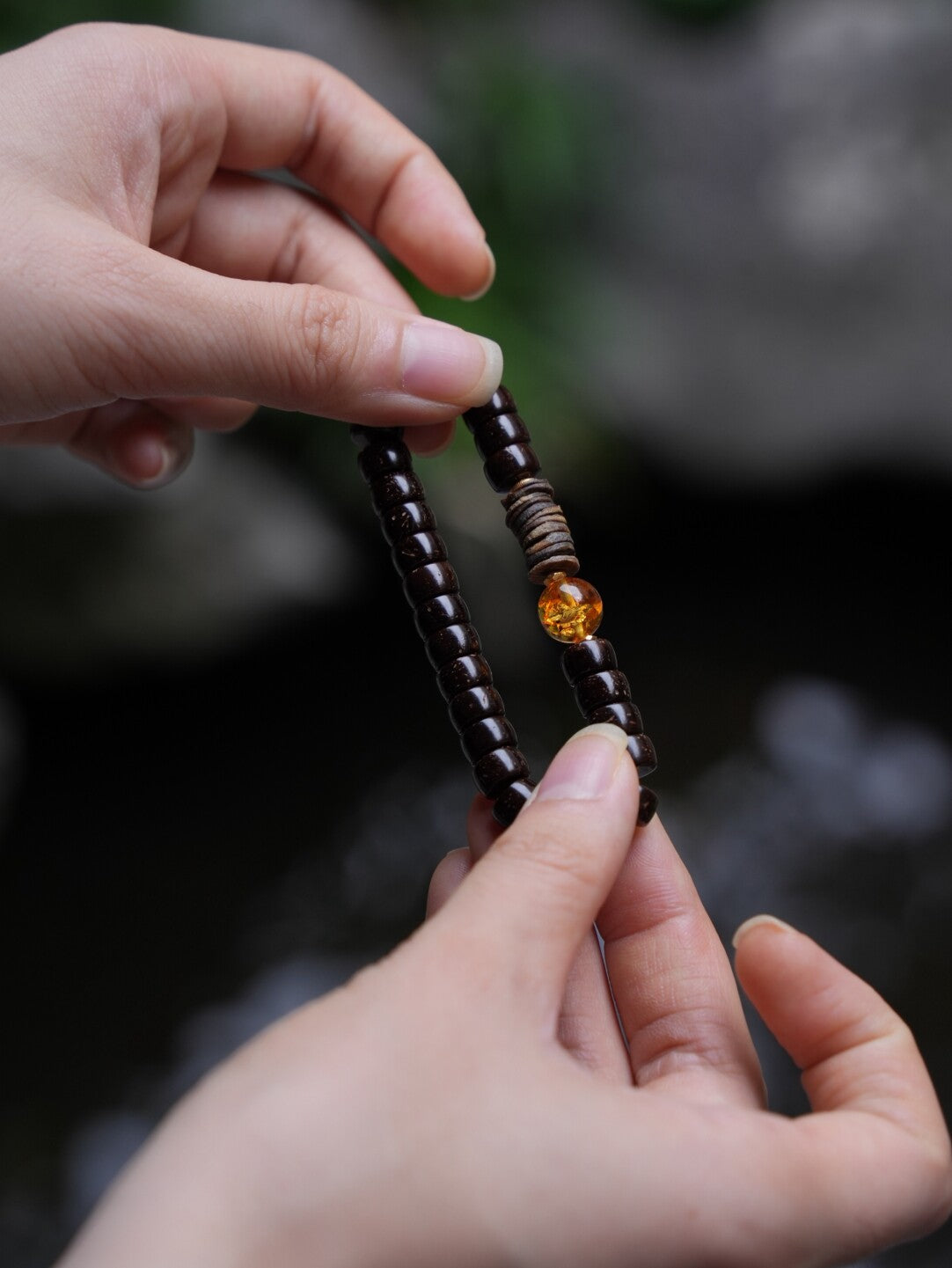 Autumn Agarwood Amber Beaded Bracelet,Wrist Size 14cm (total length about 17cm),Lumivault.