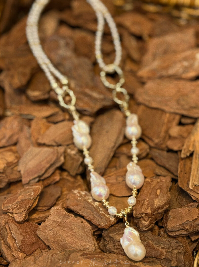 Backtrack Baroque Pearl Stacking Necklace,Lumivault.
