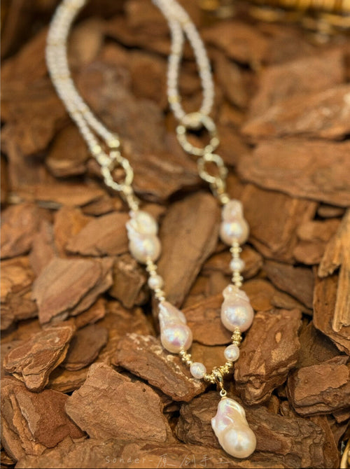 Backtrack Baroque Pearl Stacking Necklace,Lumivault.