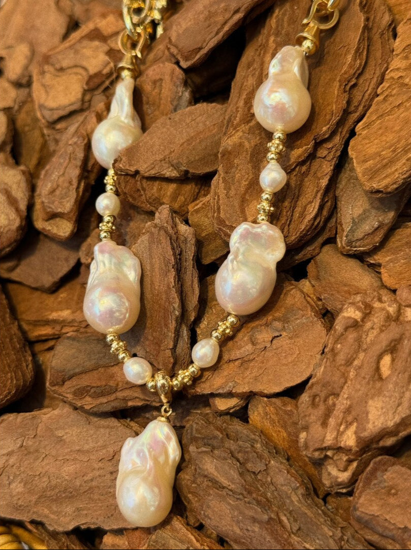 Backtrack Baroque Pearl Stacking Necklace,Lumivault.