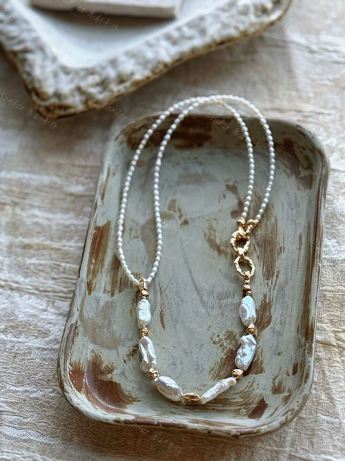 Baroque Pearl Rice Bead Necklace,Lumivault.