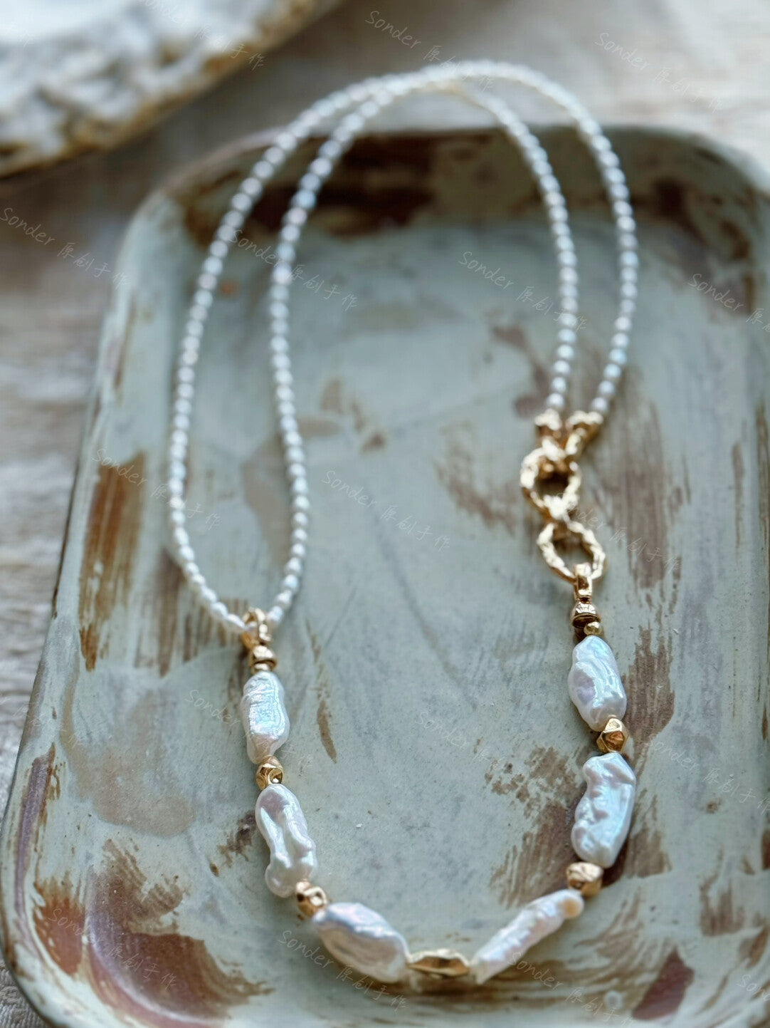 Baroque Pearl Rice Bead Necklace,Lumivault.