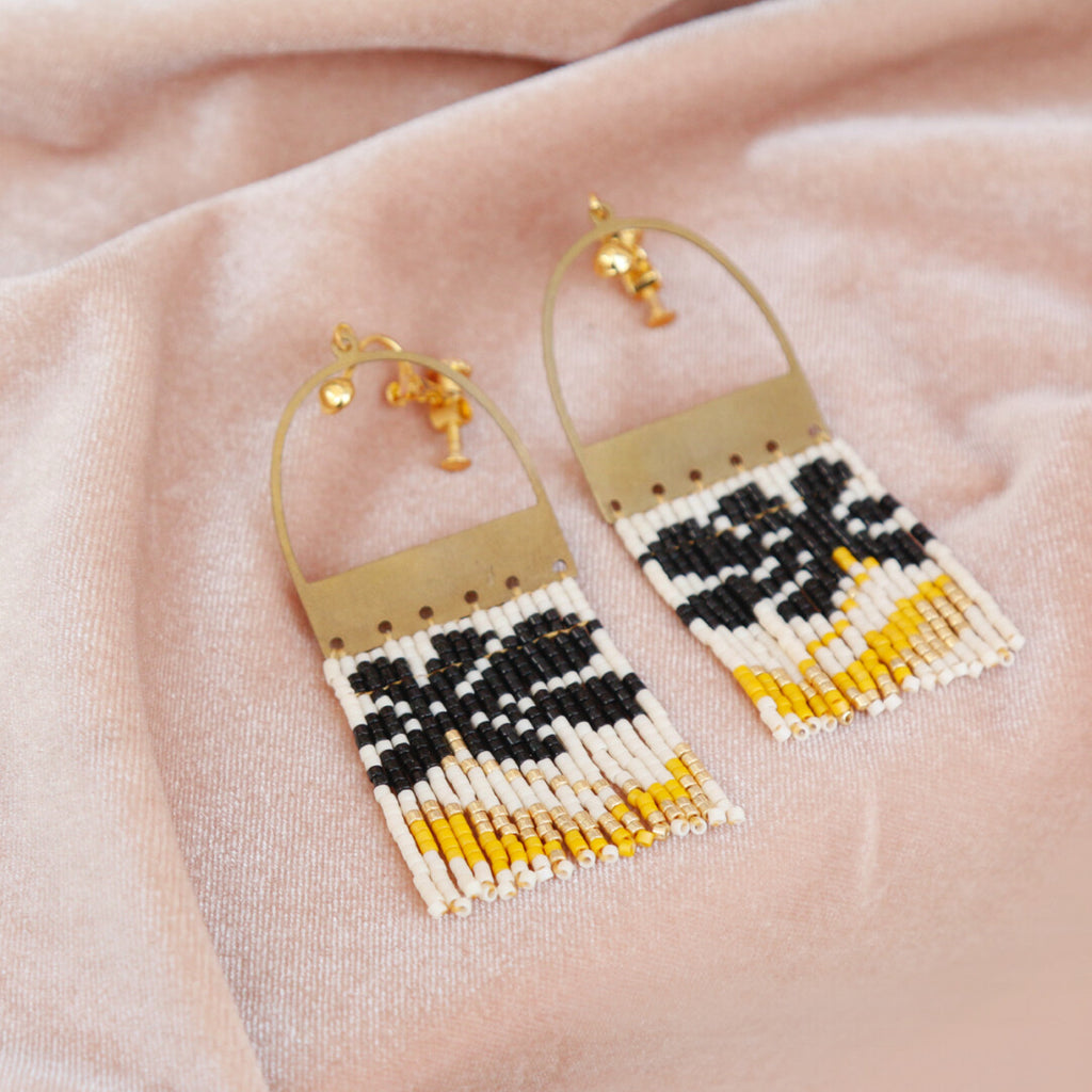 Black Gold MIYUKI Beaded Earrings,Lumivault.