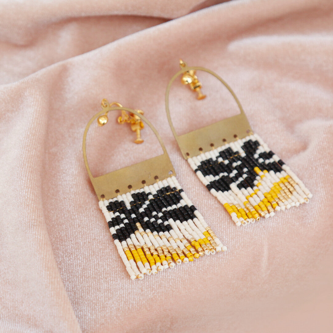 Black Gold MIYUKI Beaded Earrings,Lumivault.
