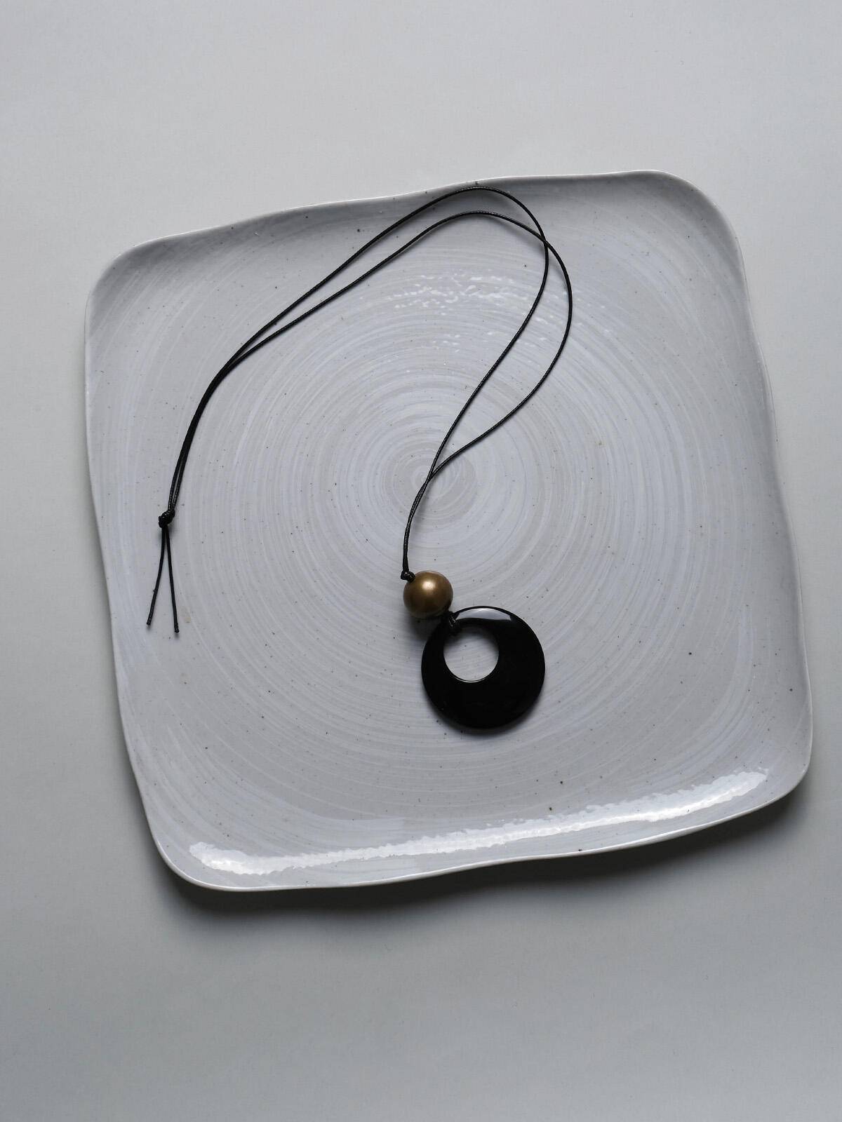 Black Onyx Pendant Braided Rope Necklace - Lumivault