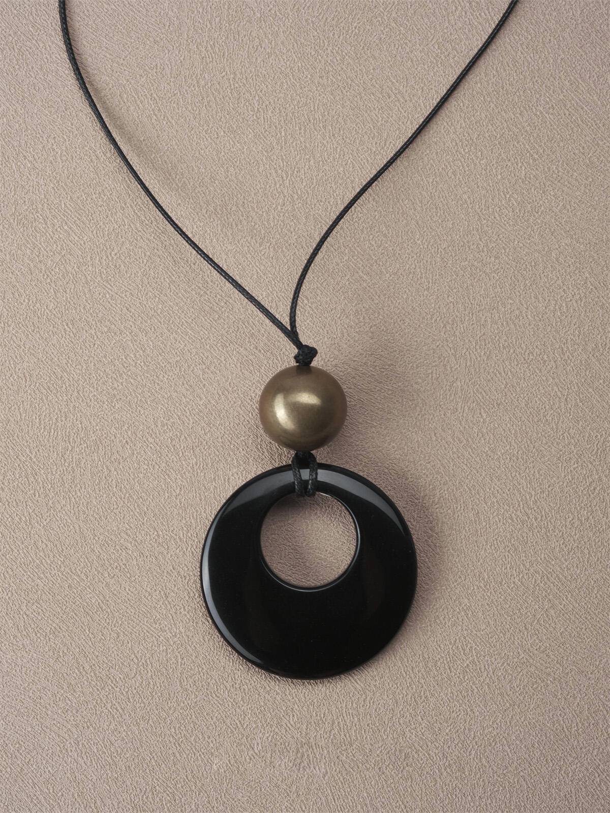 Black Onyx Pendant Braided Rope Necklace - Lumivault