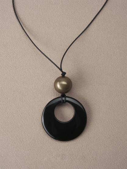 Black Onyx Pendant Braided Rope Necklace - Lumivault
