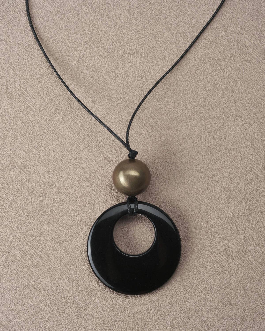 Black Onyx Pendant Braided Rope Necklace,Lumivault.