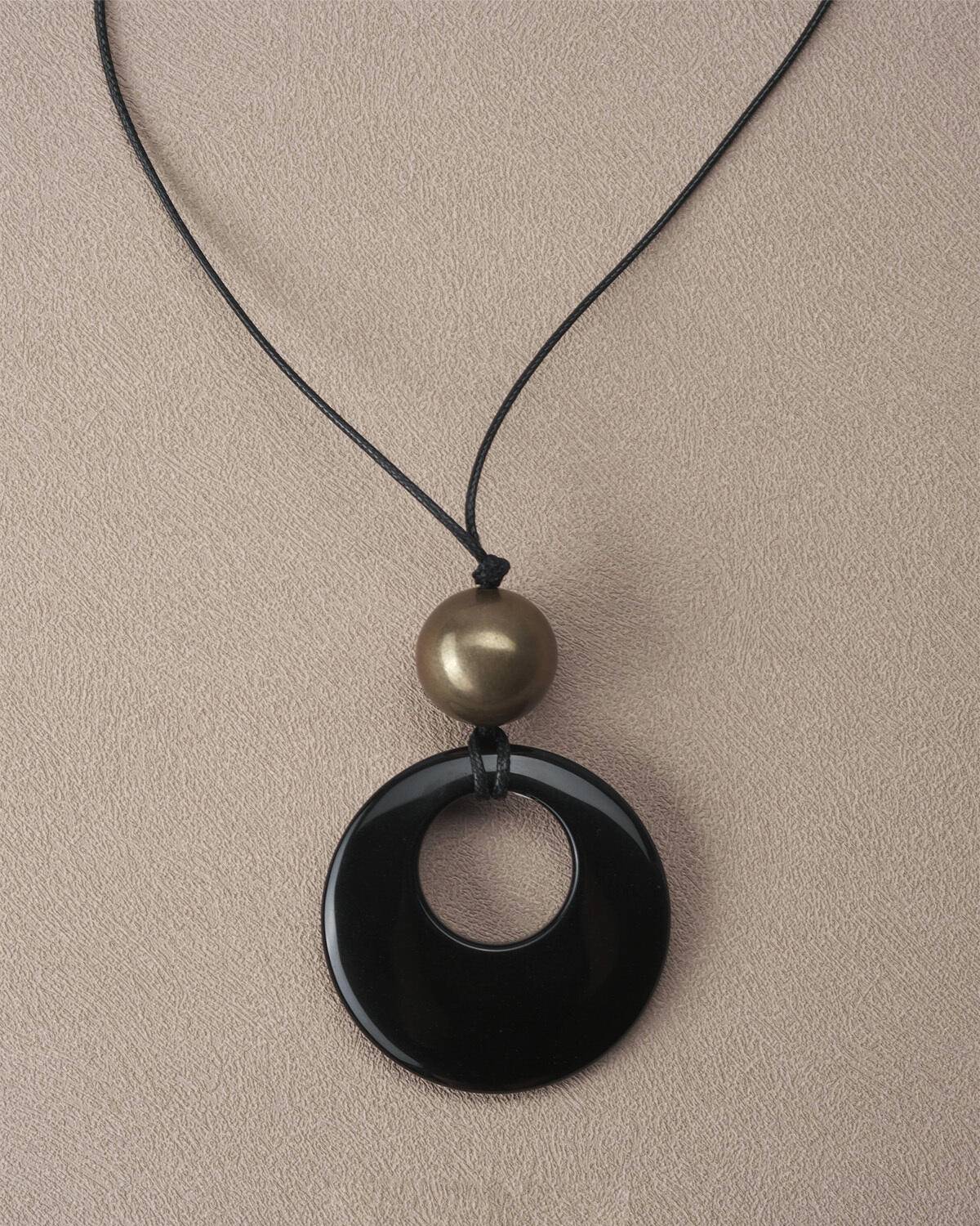 Black Onyx Pendant Braided Rope Necklace,Lumivault.