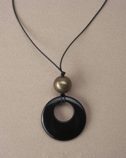 Black Onyx Pendant Braided Rope Necklace - Lumivault