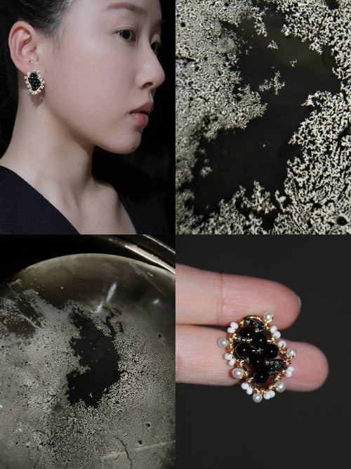 Black White Irregular Beaded Earrings,Lumivault.