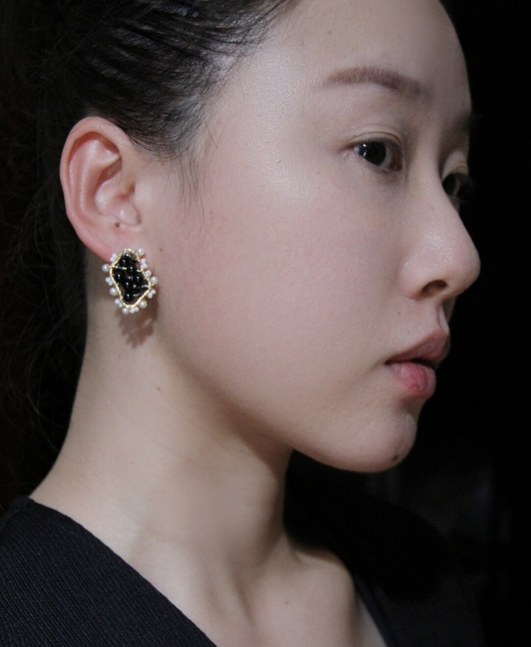 Black White Irregular Beaded Earrings,Lumivault.