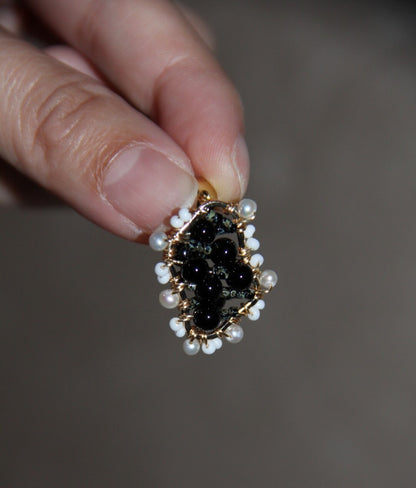 Black White Irregular Beaded Earrings