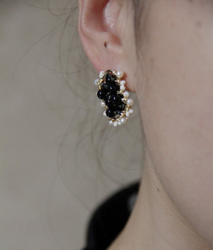 Black White Irregular Beaded Earrings