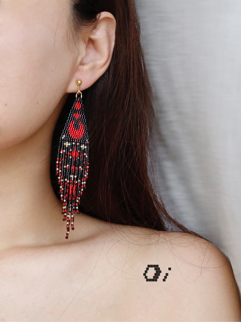 Blood Moon MIYUKI Beaded Tassel Earrings,Lumivault.