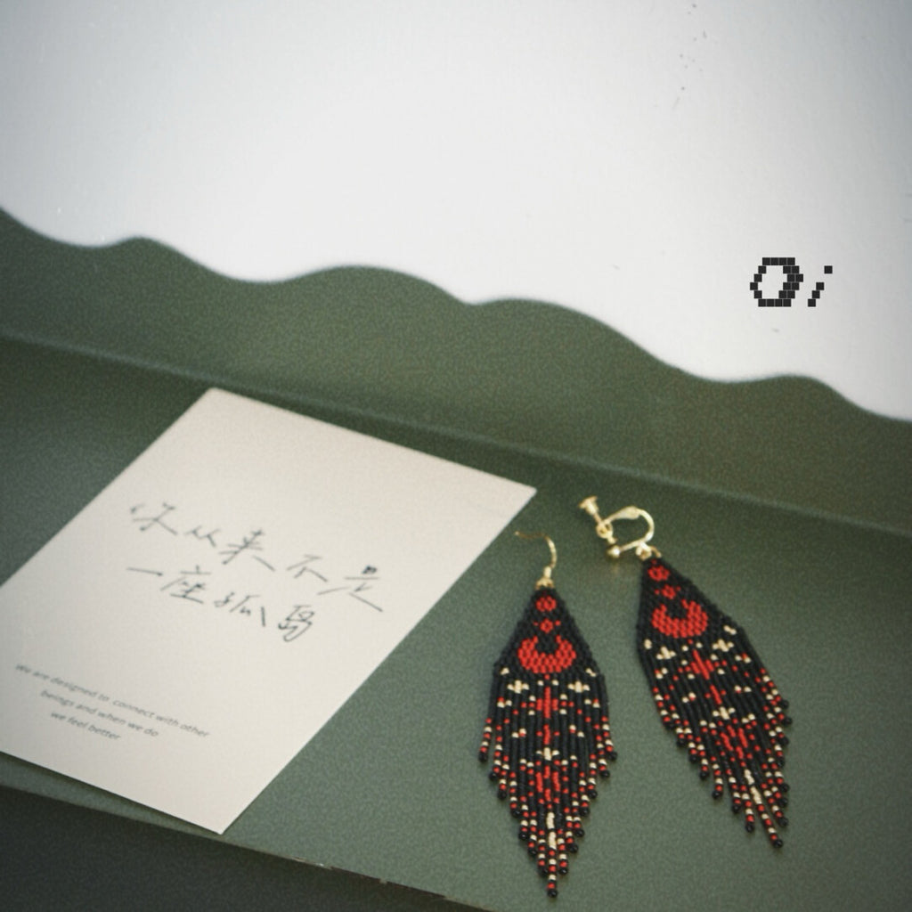 Blood Moon MIYUKI Beaded Tassel Earrings,Lumivault.