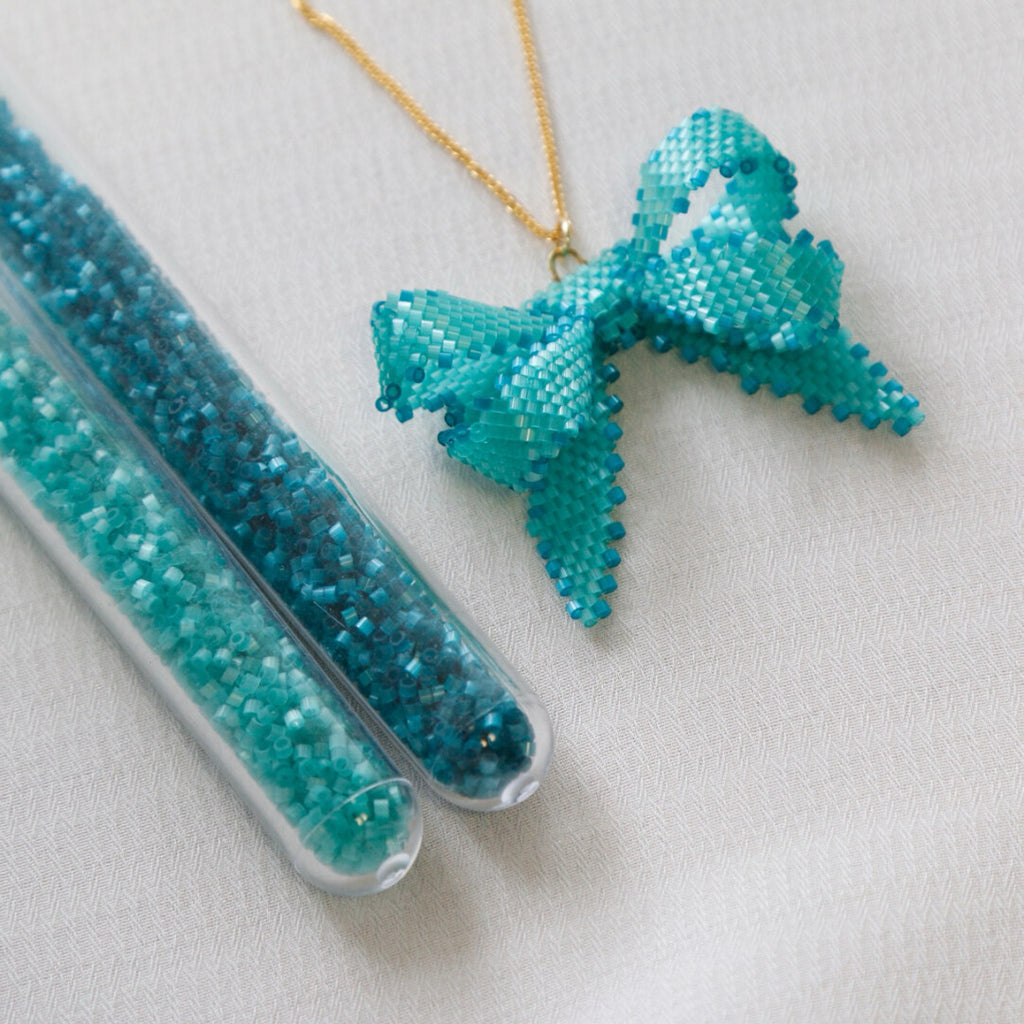 Blue Bow Beaded Necklace,Lumivault.