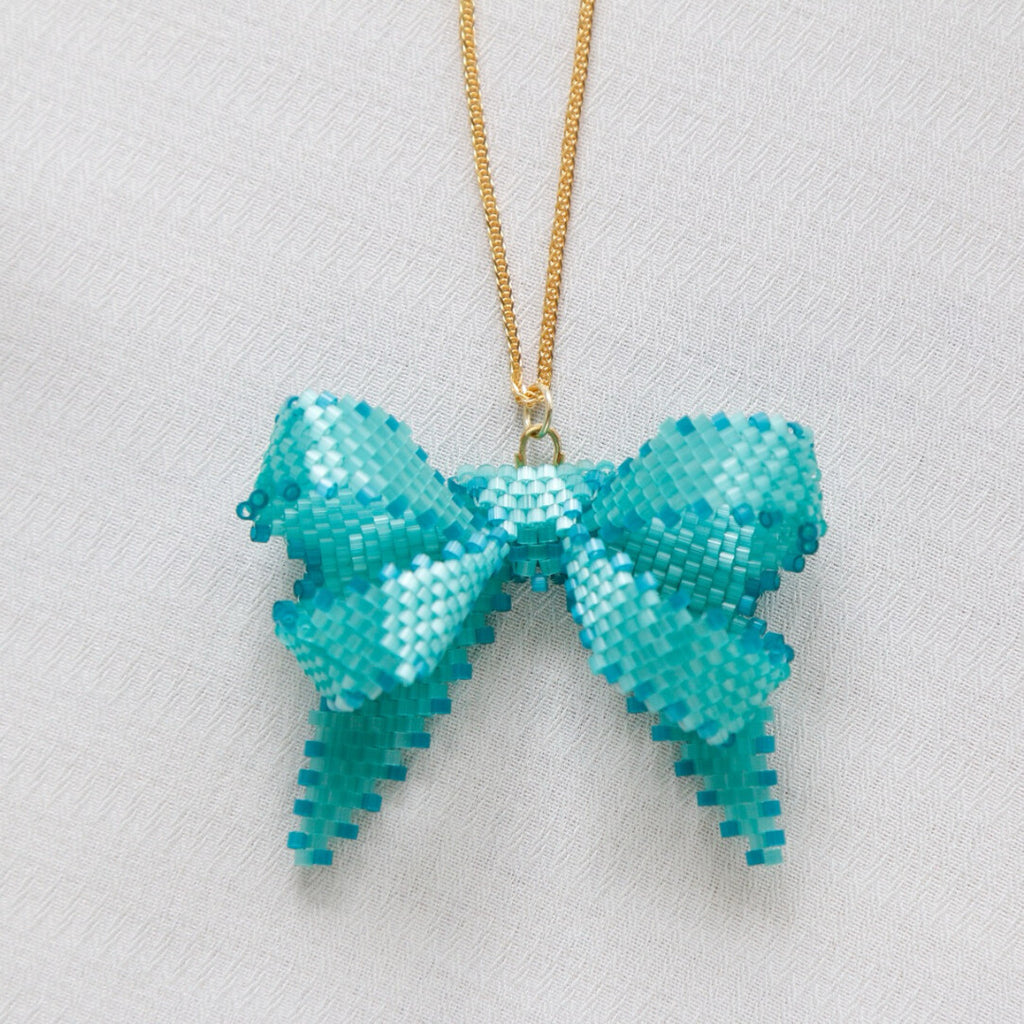 Blue Bow Beaded Necklace,Lumivault.
