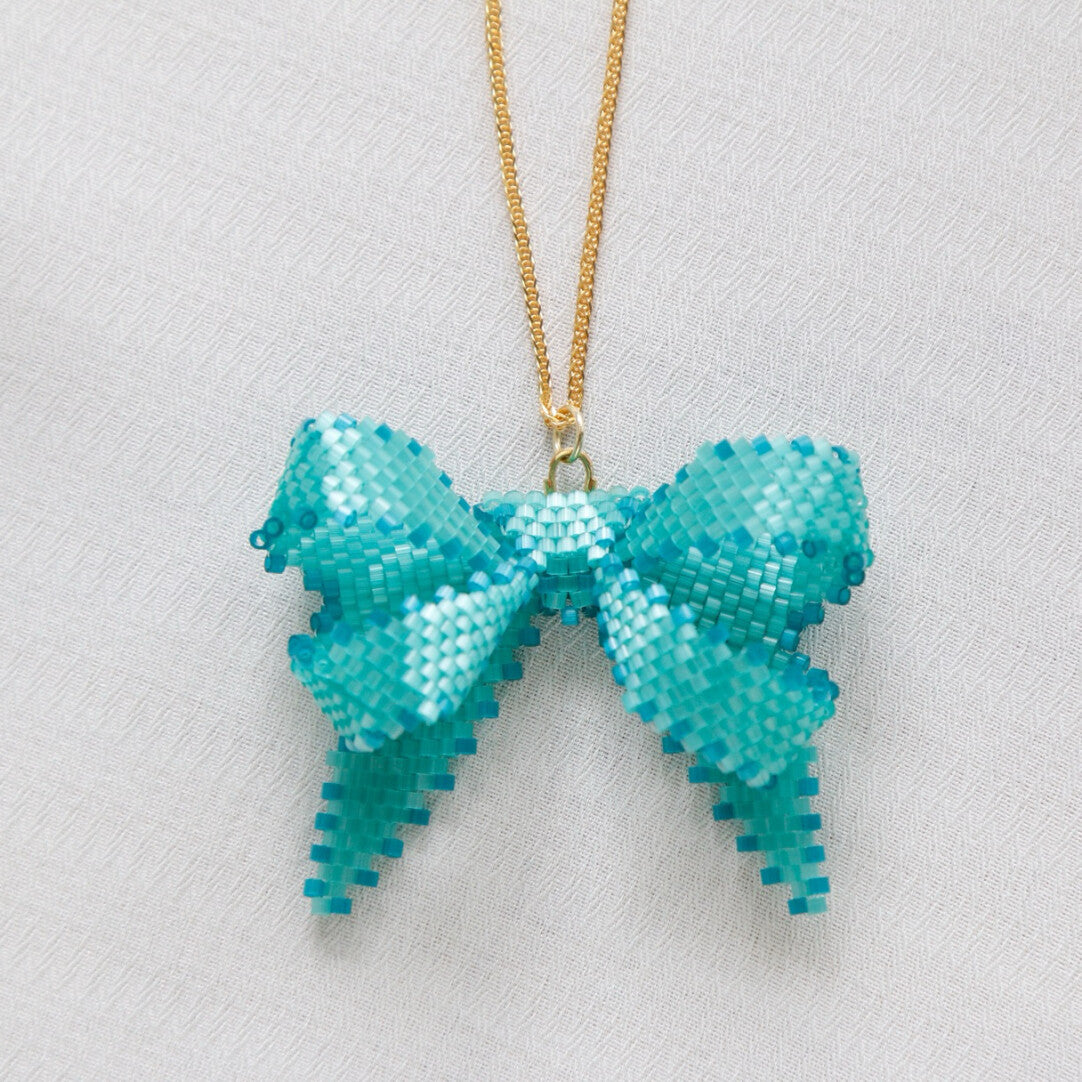 Blue Bow Beaded Necklace,Lumivault.